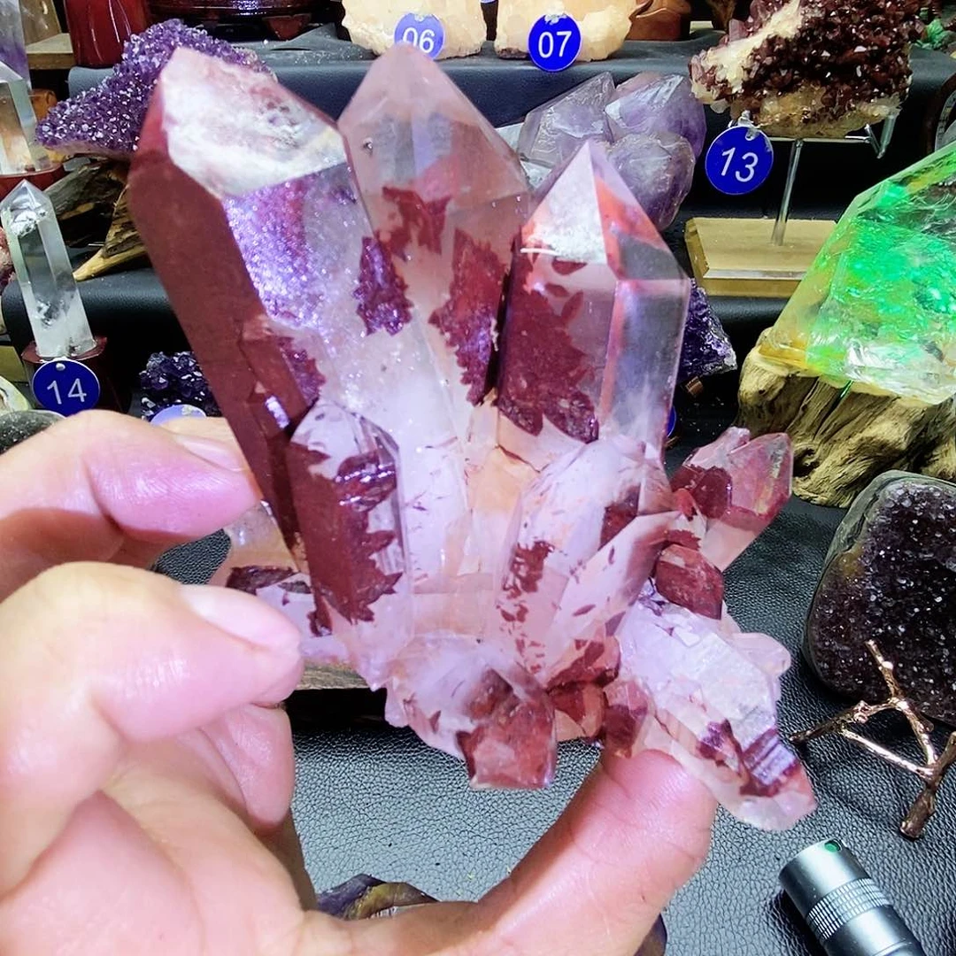 石材水晶簇摆件，