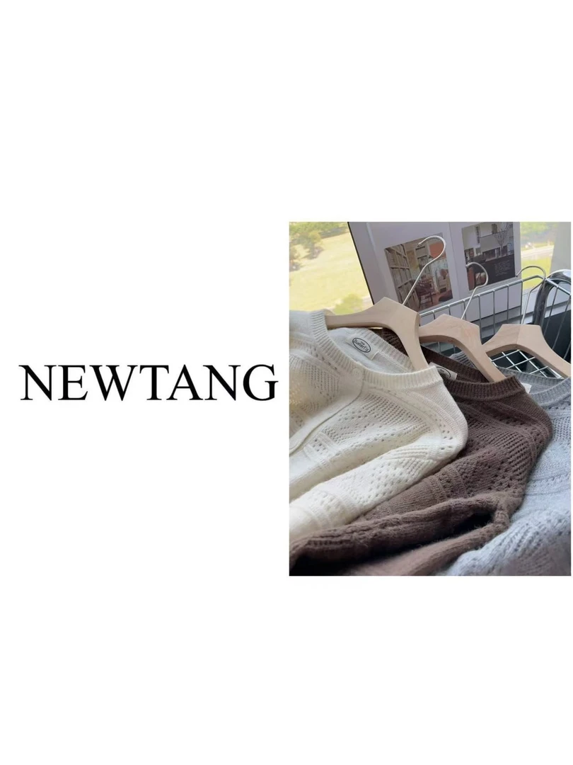 【慵懒假日】206秋冬新款镂空花纹毛衣女单排扣宽松长袖