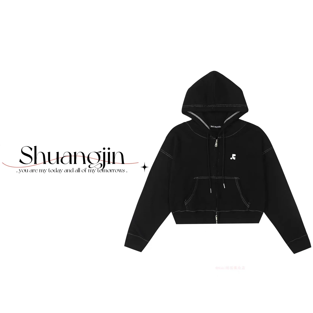 【尹善推荐】韩版春秋季新品立体R字母前后印花拉链连帽外套