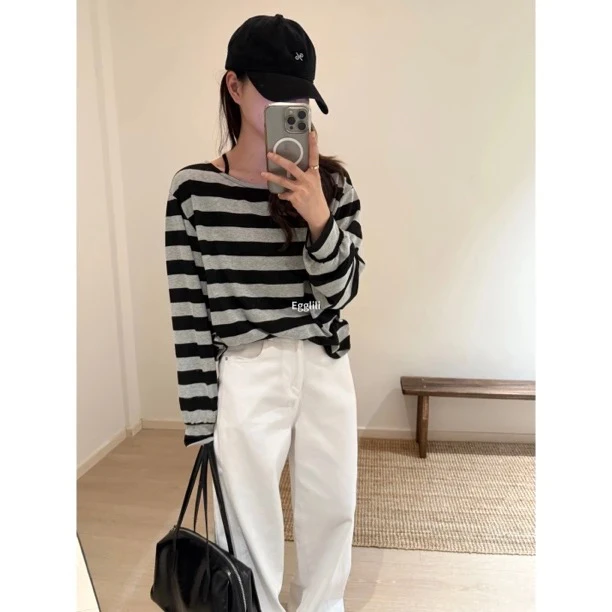 【挂脖条纹防晒】绑带设计感面膜衫