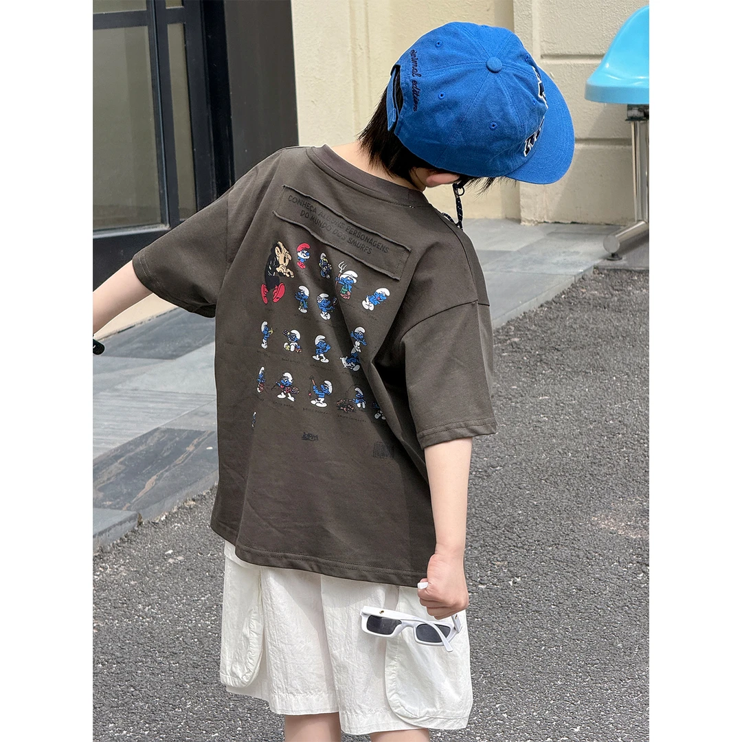 夏装儿童韩系可爱蓝精灵卡通印花休闲短袖T恤CC1640-BXX2