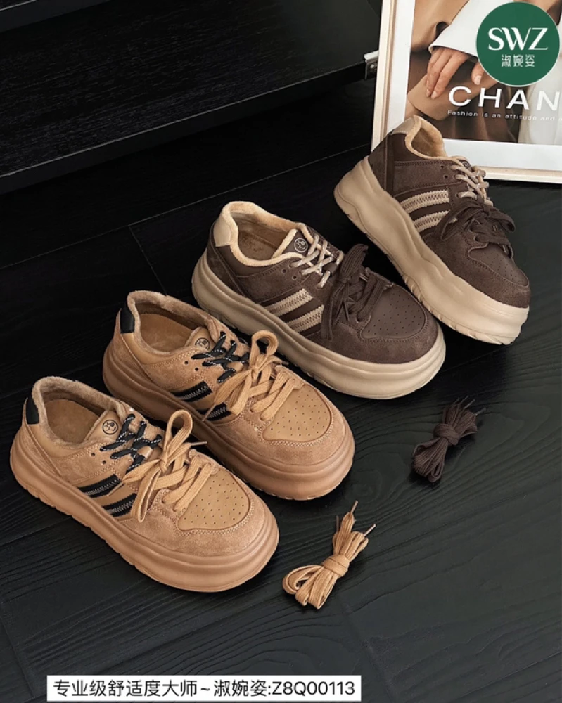 板鞋纯色青春潮流棉鞋轻职风加毛