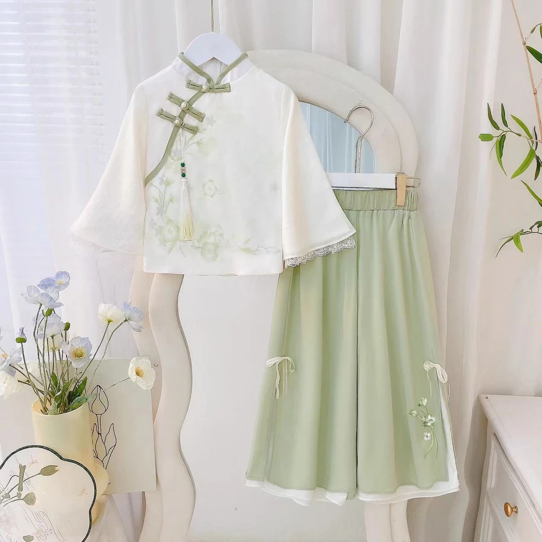 新中式汉服6-12女童2025新款夏季套装中国风民国风女童秋装套装