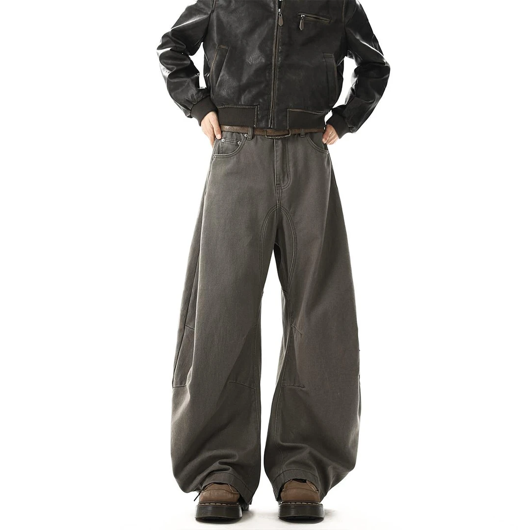 【JRXR男装】美式复古水洗弯刀工装裤男春秋新款潮牌拼接直筒宽松