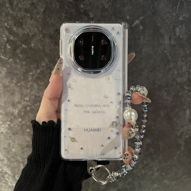 鎏金围边炫彩星球适用华为mateX6折叠屏手机壳MateX5典藏版腕带链