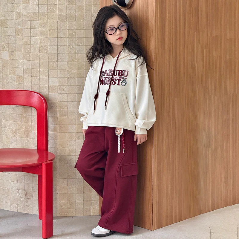 女童套装春秋2025新款洋气中大儿童时髦连帽卫衣秋季工装裤两件套