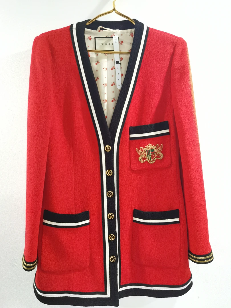 99新 GUCCI/古驰 GUCCI古驰拼色编织条纹夹克40码/E50279