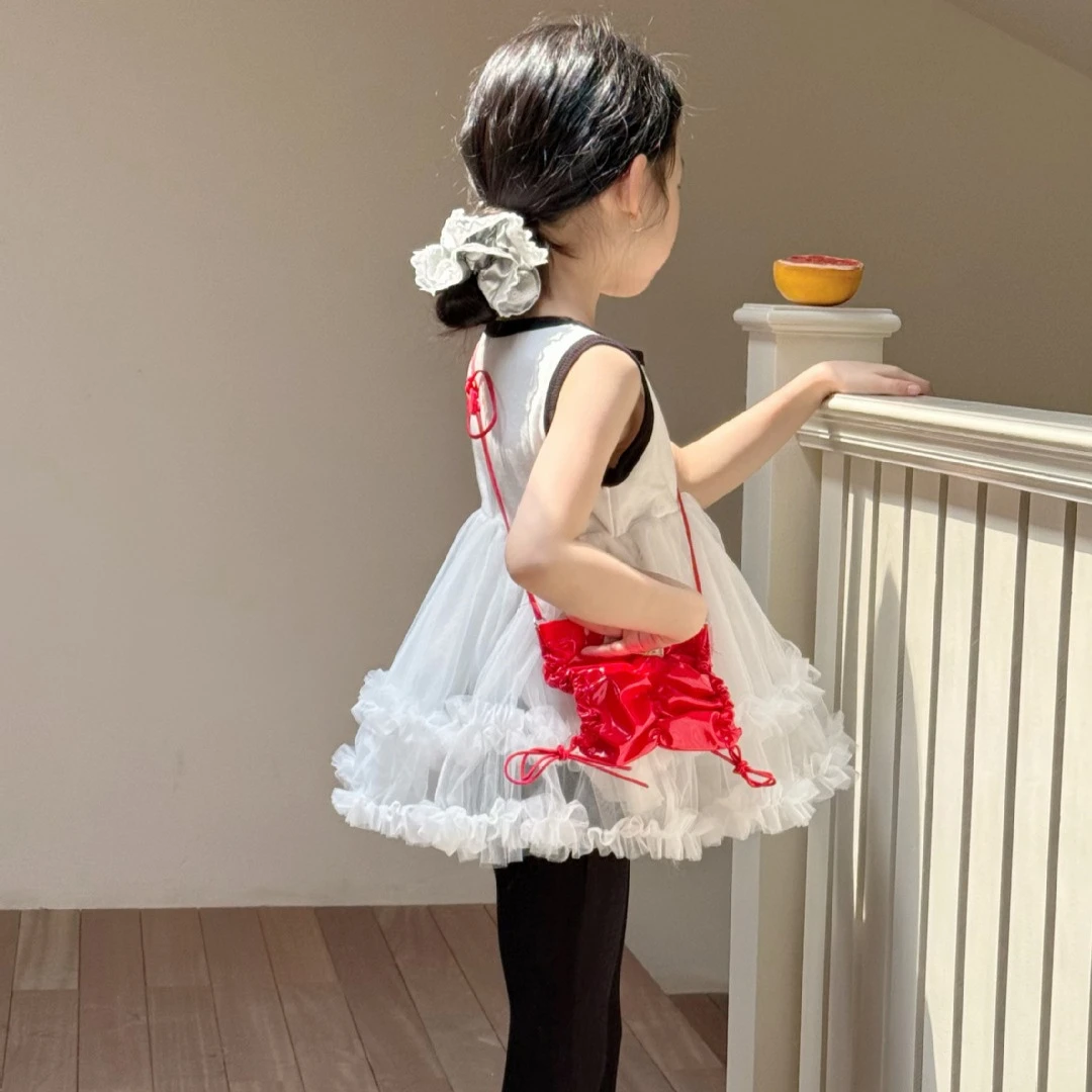 女童套装2025夏季新款儿童背心拼接蓬蓬纱裙女宝宝蓬蓬背心裙套装