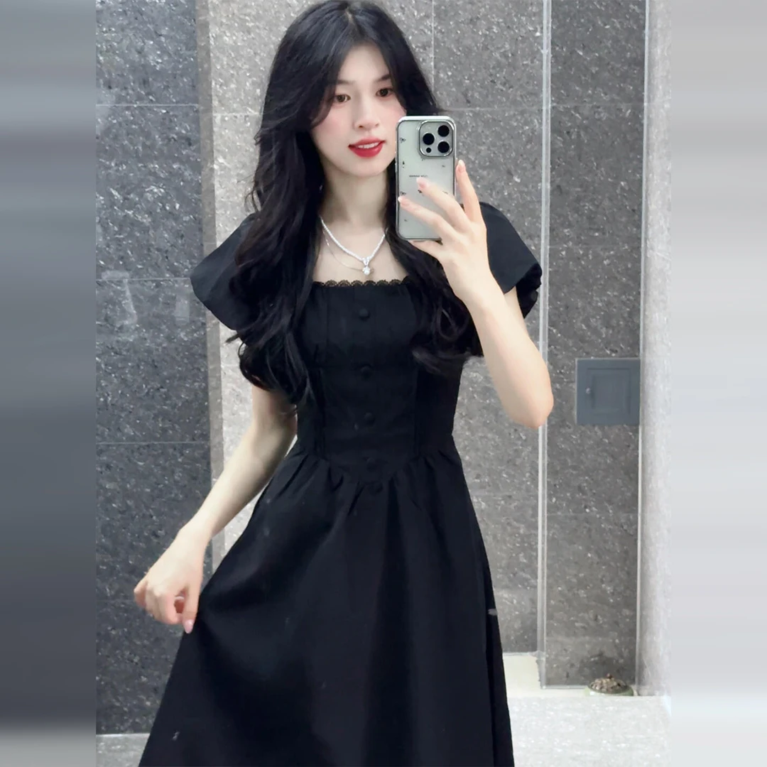 法式气质高级感黑色连衣裙子夏季2025新款女装漂亮绝美巨好看长裙