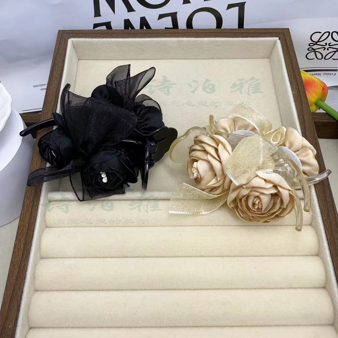 诗泊雅 花朵丸子头发夹女后脑勺气质盘发固定神器网红蕾丝高级感