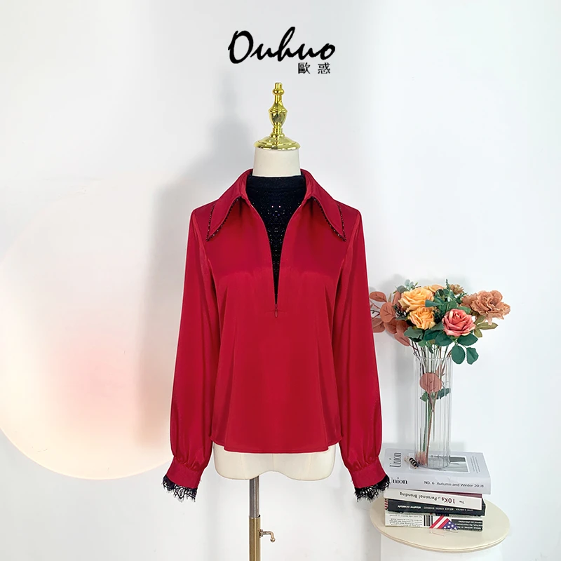 (品牌20周年庆)粉丝回馈！新款红色翻领衬衫女洋气上衣OHSHG12112