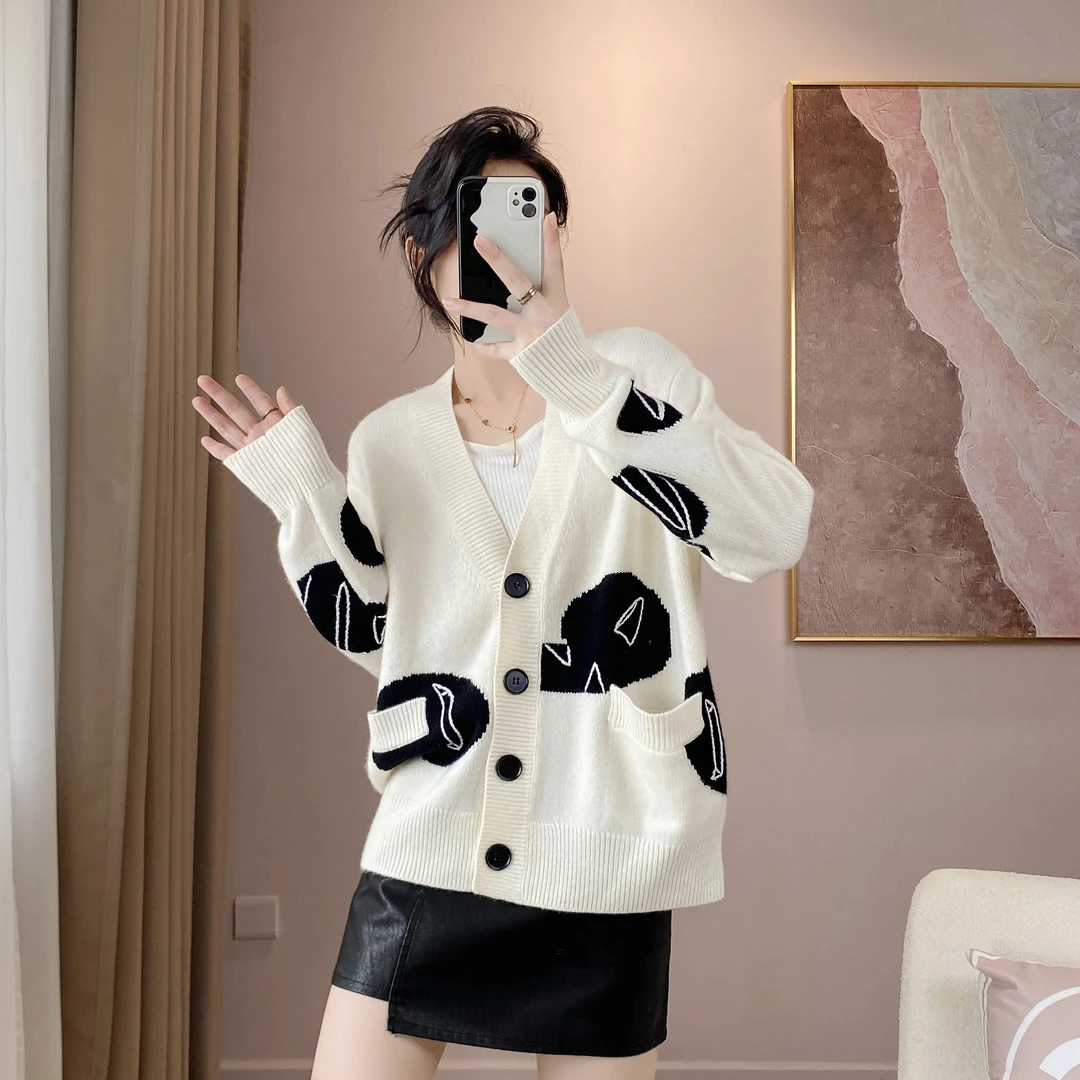 藏里羊秋冬慵懒风拼色羊绒开衫外套BC01723