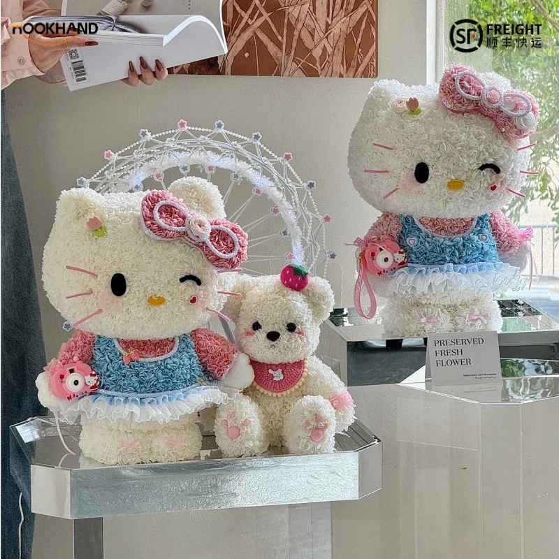 热销永生花kitty可爱摩天轮kt猫圣诞节礼物送女友可干花摆件