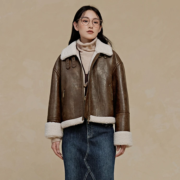 【银泰百货OH】pit 秋冬季短外套女休闲时尚加厚皮衣外套110D440396