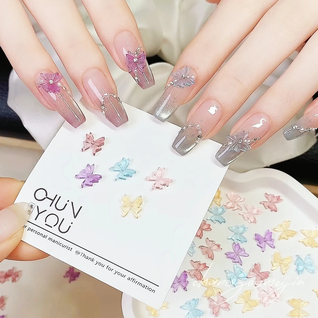 网红新款冰透水晶琉璃彩蝶极光立体蝴蝶仙气指甲钻美甲蝴蝶饰品钻