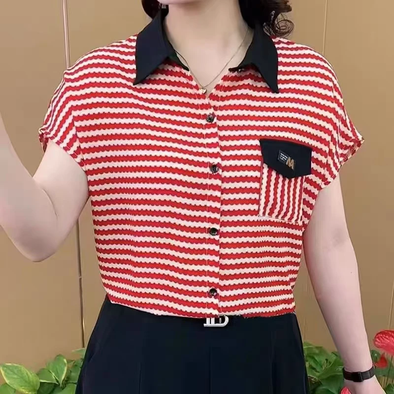 9786 雪纺条纹短袖-XX