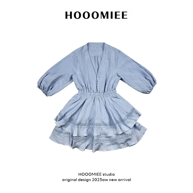 Hooomiee公主风浅春优雅气质首要女士连衣裙LG029