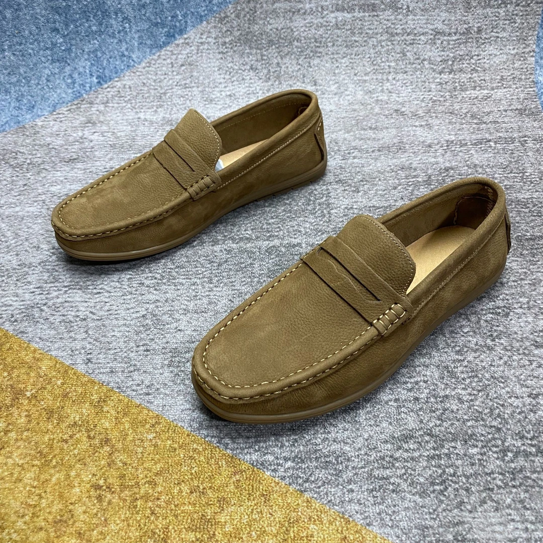 新款男士一脚蹬豆豆鞋时尚舒适软皮软底真皮男鞋