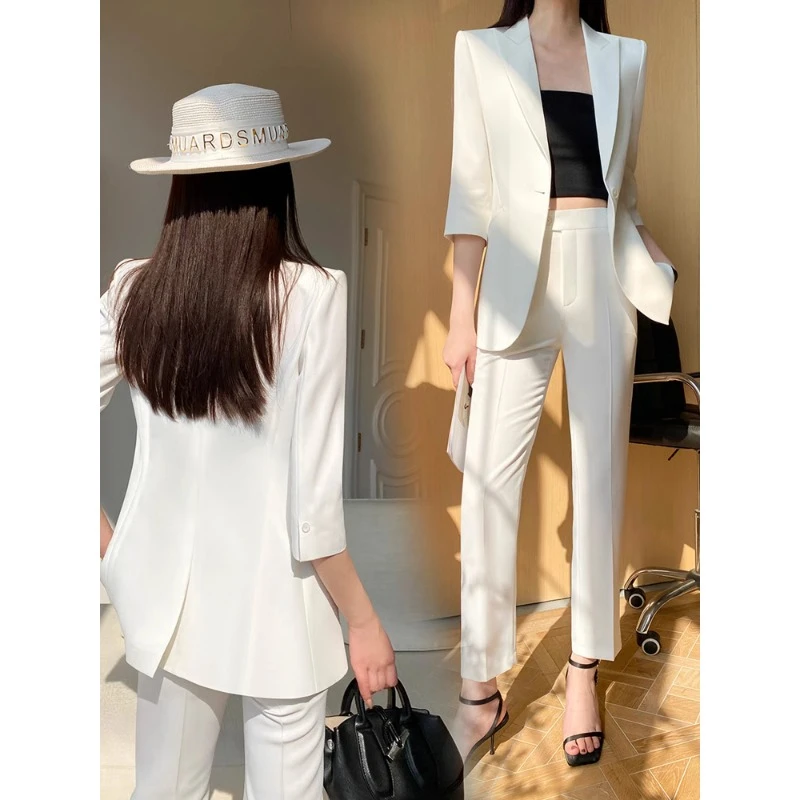 0587白色西装套装女2025春夏新款高端主持人正装时尚收腰西服外套