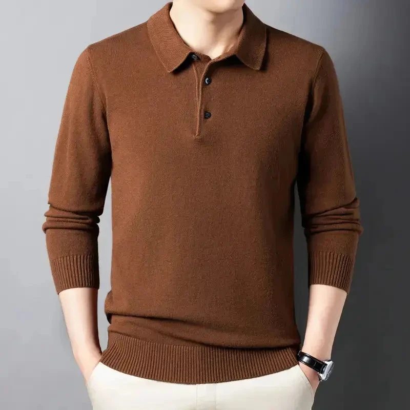 【专柜品质】秋冬新款翻领纯色针织衫男士商务休闲打底衫针织毛衣