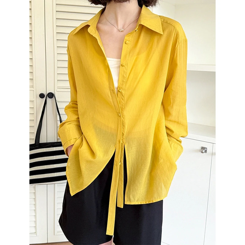 春季新款韩系少女风休闲长袖衬衫女宽松高级小众感衬衣