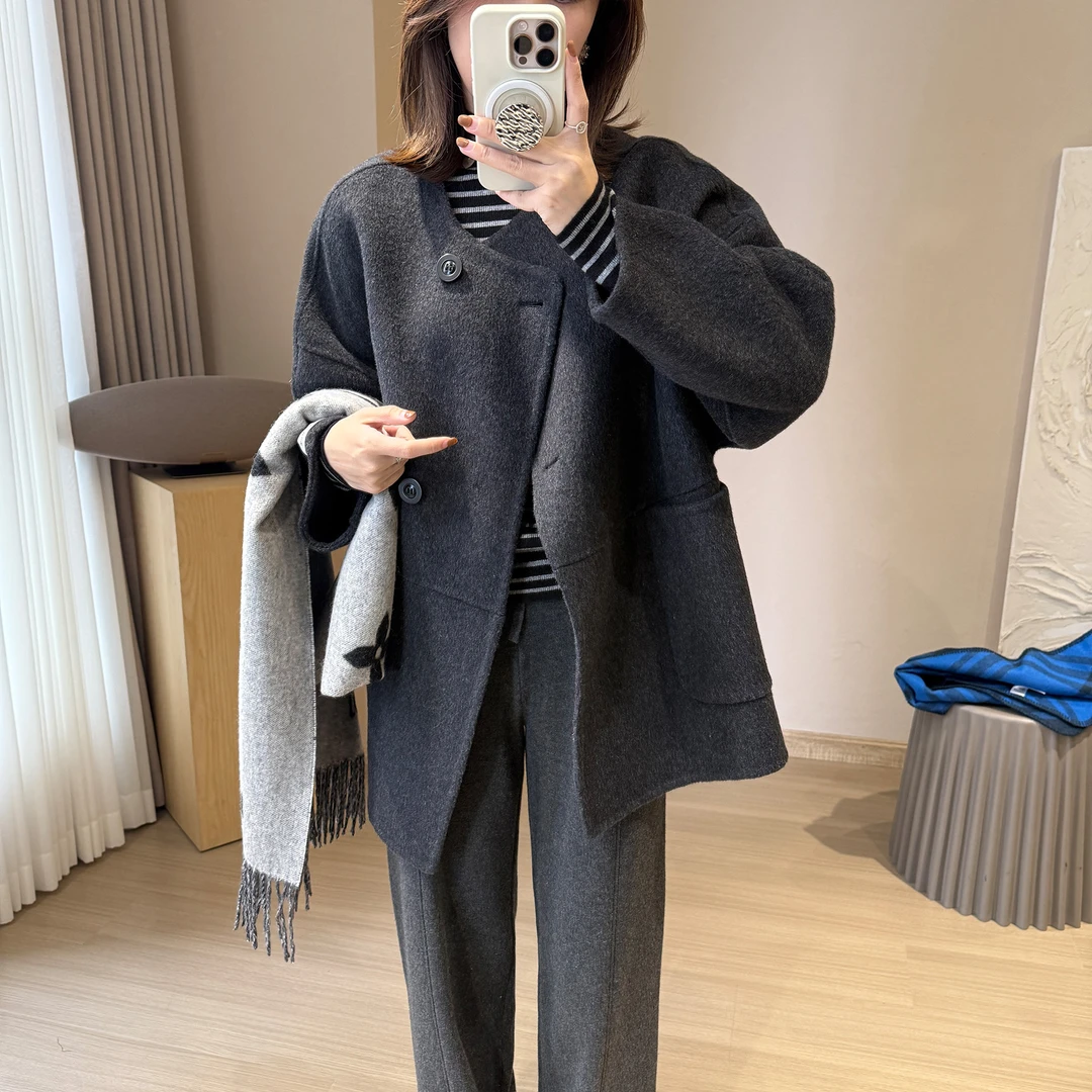 【100%羊毛大衣】韩国东大门新款双面带包包宽松阔版韩系羊绒大衣