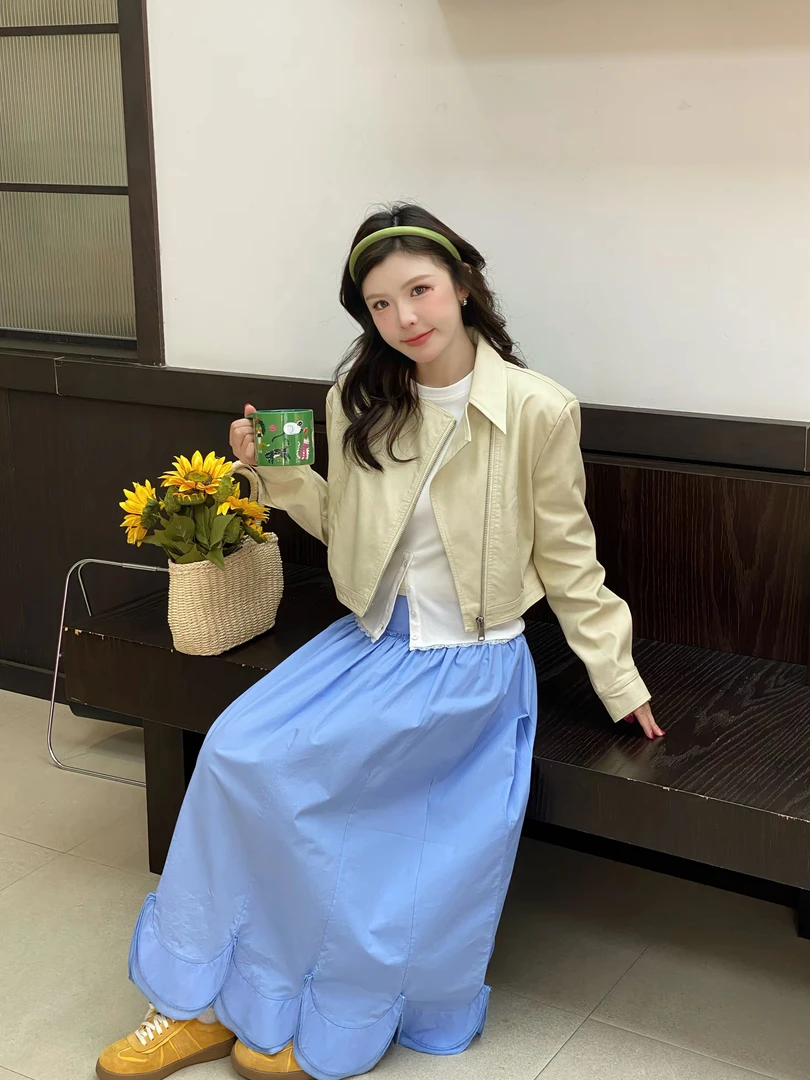 【春语】早春甜酷翻领设计感皮衣外套