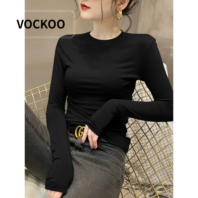VOCKOO莫代尔小高领长袖T恤女内搭2025春秋冬新款黑色显瘦洋气打