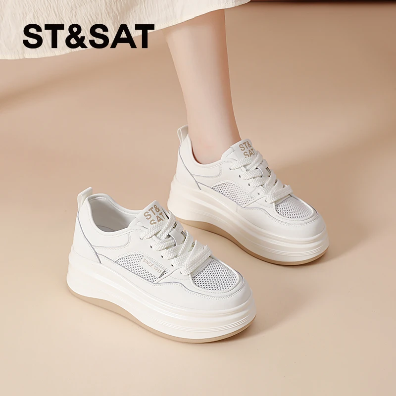 星期六厚底小个子板鞋2025秋季新款网面鞋运动休闲百搭小白鞋女士