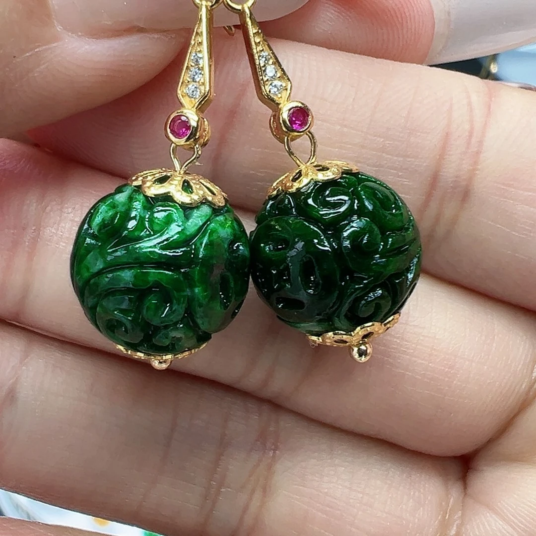 翡翠耳饰银S925镶嵌天然缅甸A货翡翠