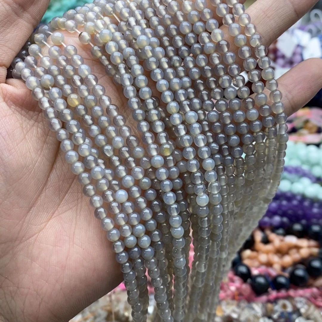 玛瑙/玉髓未镶嵌珠宝半成品一条天然4mm冰透灰玛瑙