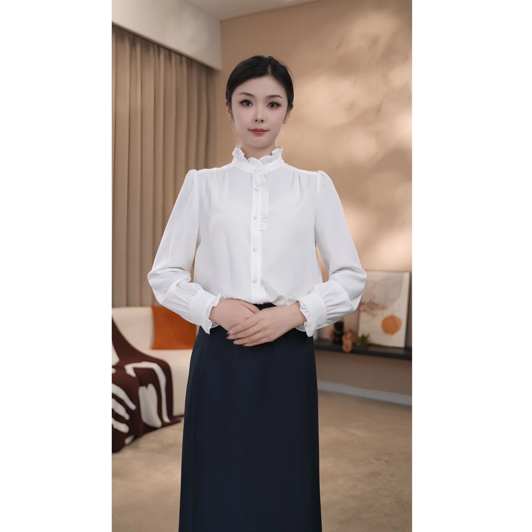 【菲菲甄选】白色气质时尚长袖通勤设计感春季女士衬衫法式8493361