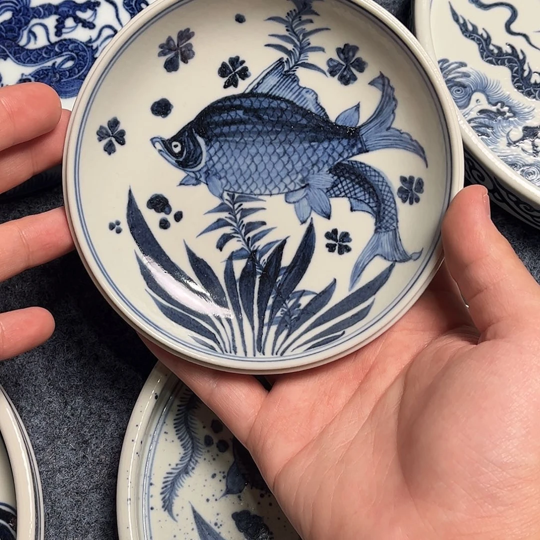 元青花福利鱼藻杯垫