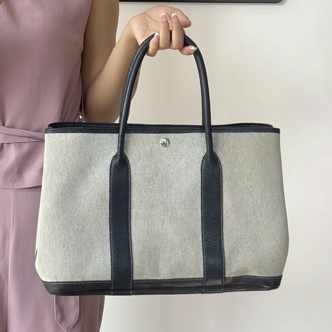 95新 Hermes/爱马仕 花园包36熊猫配色帆布手提包框H/67604定金