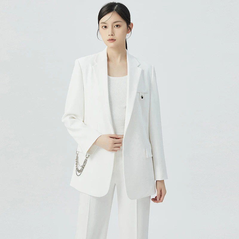 阿玛施AMASS新款女装通勤百搭宽松男友风长袖西装外套女5400604