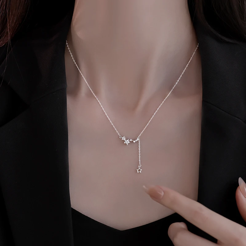 坠链均足银锆石 999纯银星星流苏项链女2025新款爆款锁骨链配饰