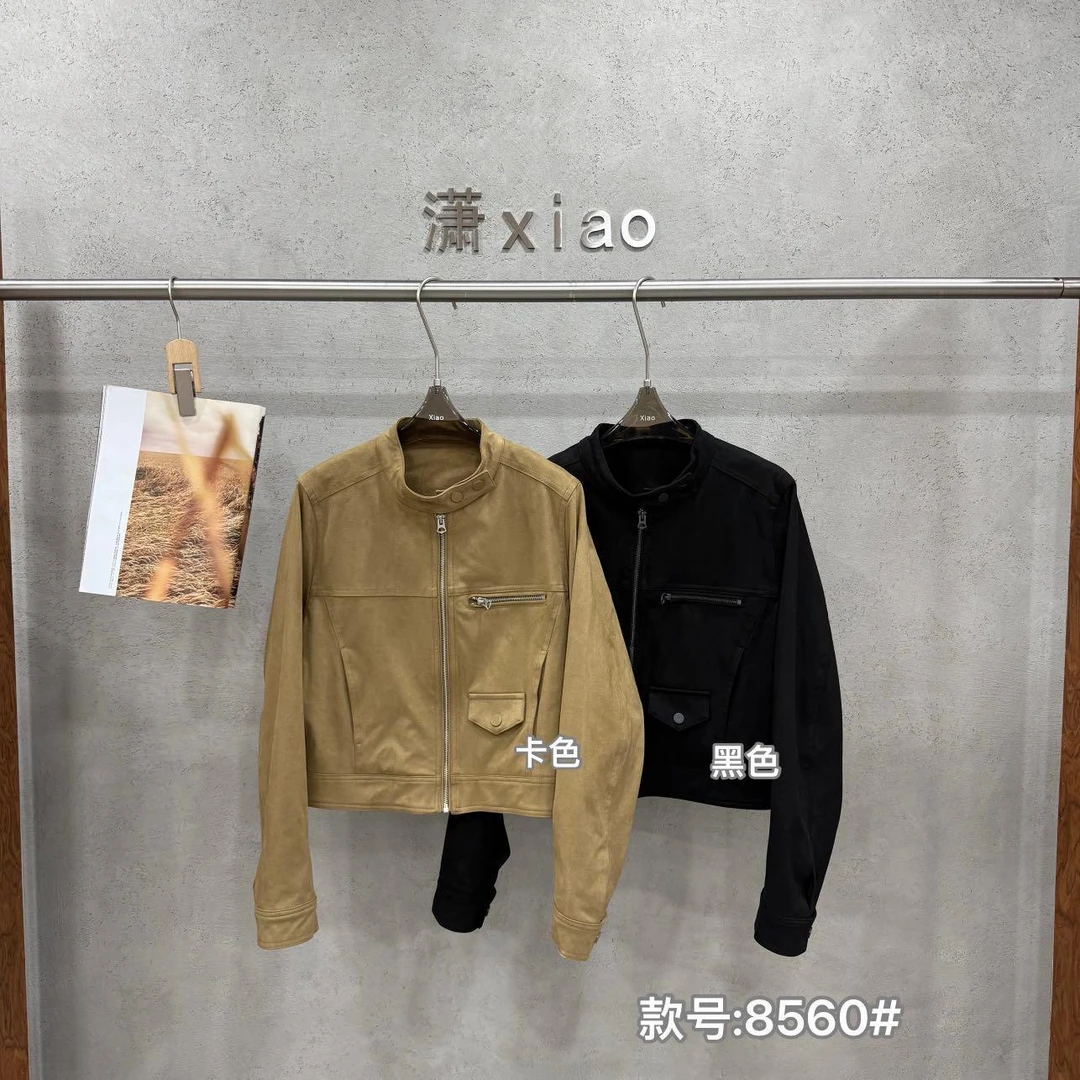 杨杨 潇家-8560（机车夹克）立领皮绒夹克短款外套
