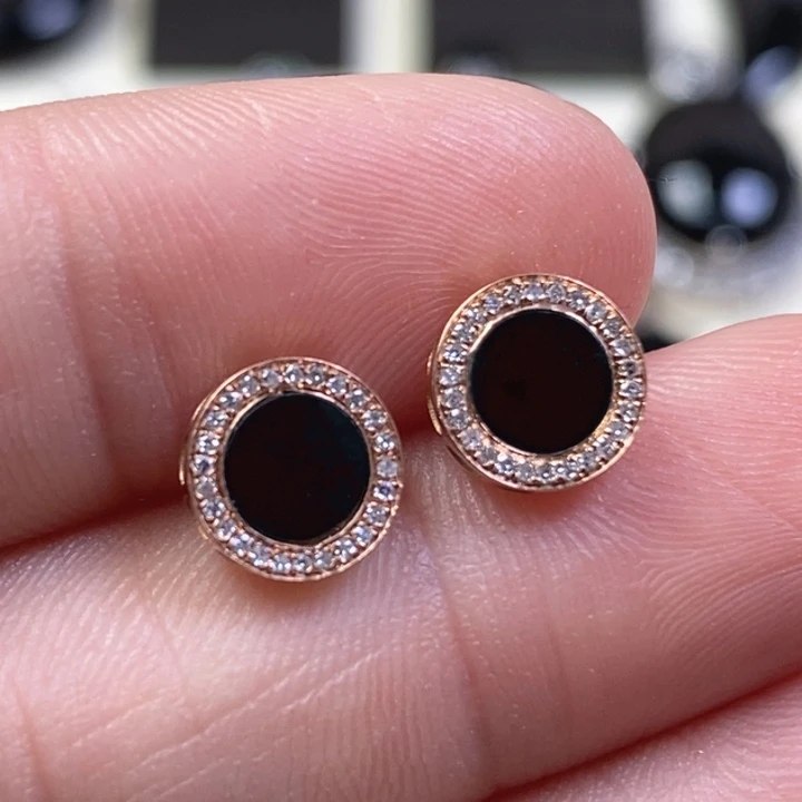 翡翠耳饰18K金镶嵌缅甸天然翡翠墨翠