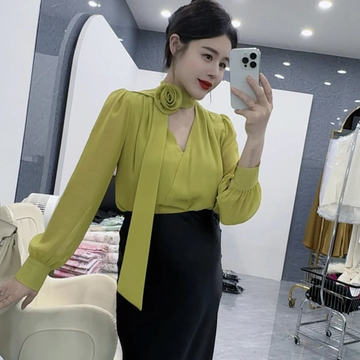 【相老板】精选新品-01-早秋新款飘带气质长袖衬衫