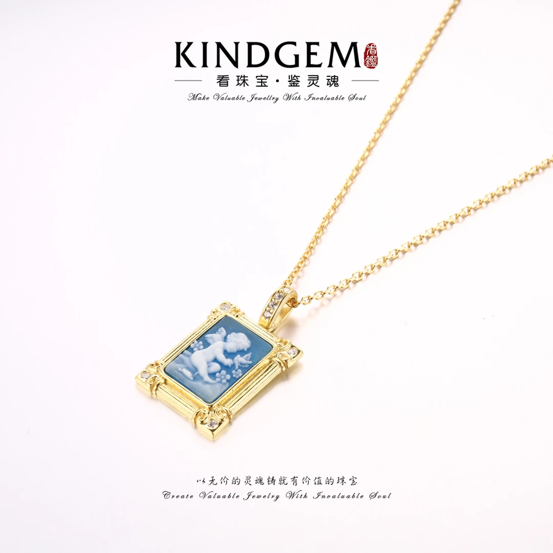 坠链均925银贝壳 大气复古高级感蓝色宫廷风项链（46cm）S-30347