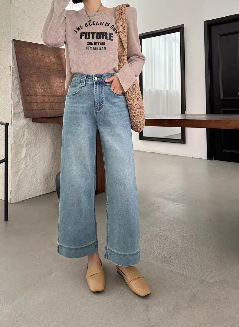 美美服装店8816春新款直筒高腰显瘦阔腿奶奶裤