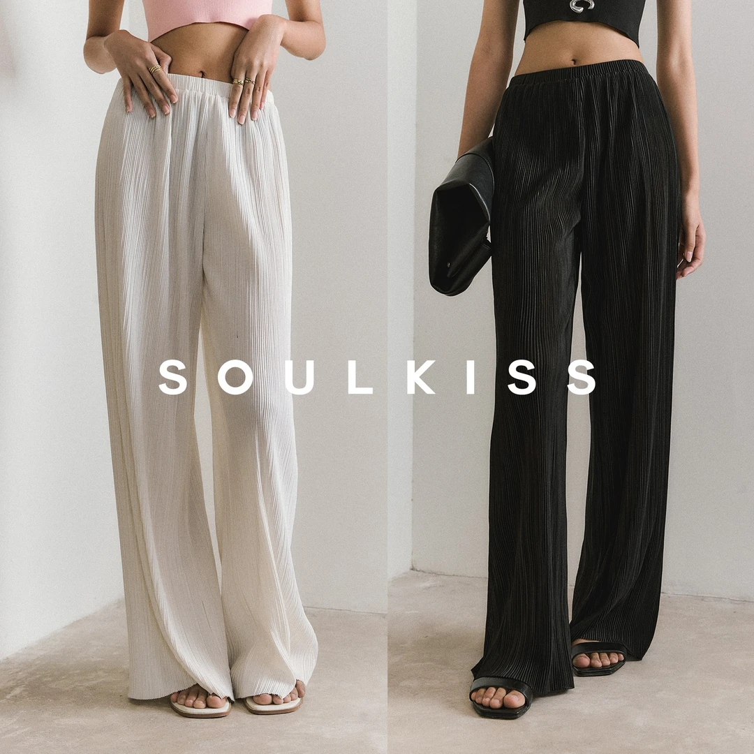 SOULKISS强推B败 韩国进口腿长2米8显瘦高腰风琴褶空气阔腿裤