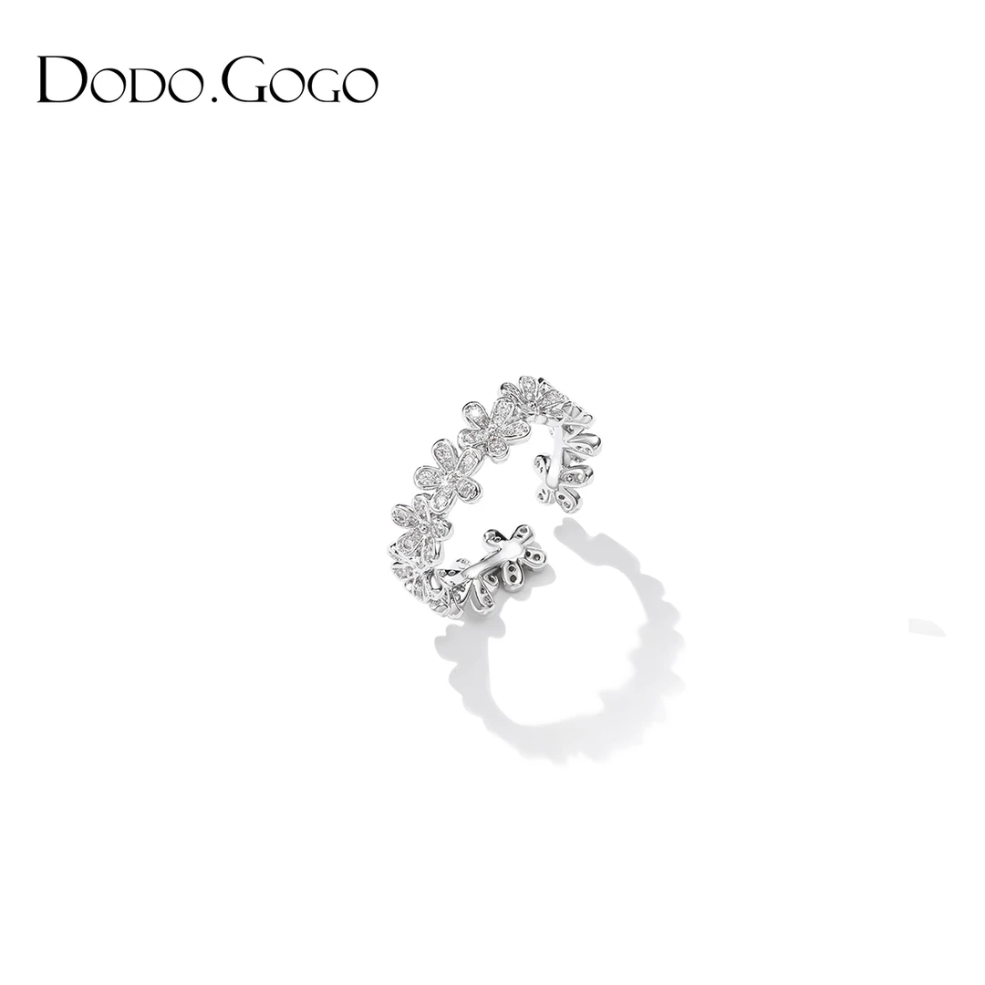 DODOGOGO 铜合金合成锆石戒指 繁花簇拥戒指花朵气质轻奢开口戒女