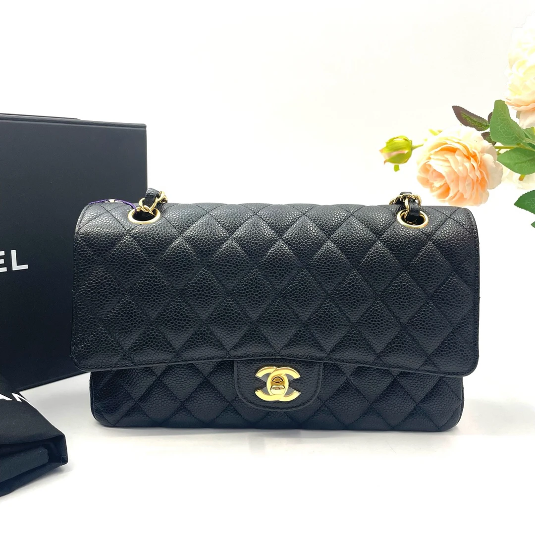95新 Chanel/香奈儿 98新 CF中号牛皮金扣链条包单肩斜挎包29开