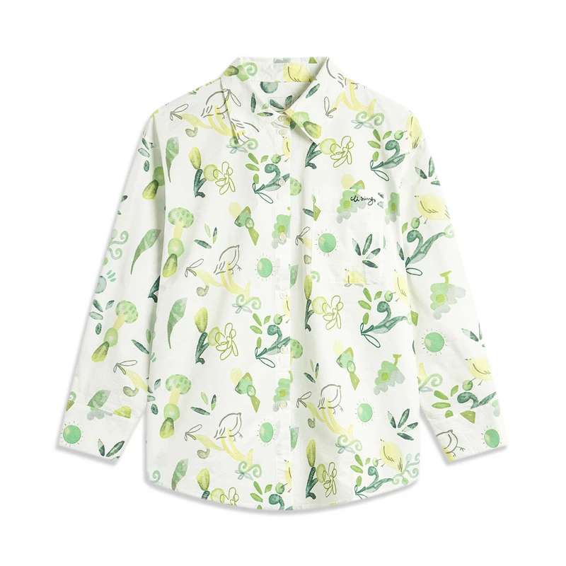 李宁衬衫女款夏运动生活系列时尚透气百搭宽松休闲衬衫ASHU090