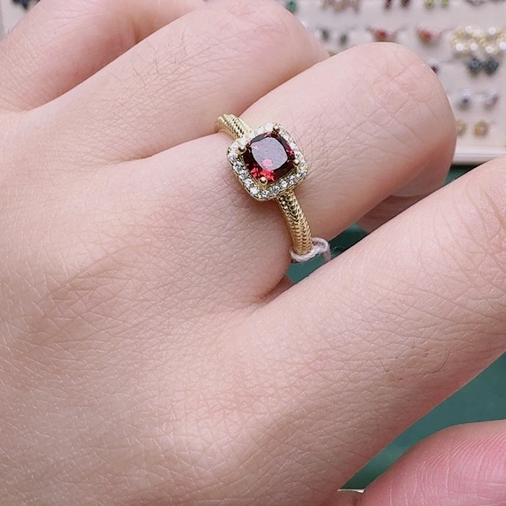 石榴石戒指银S925镶嵌戒指285