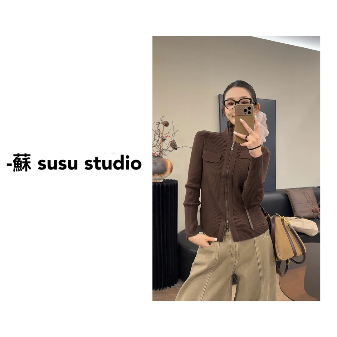 JS秋冬新款毛衣双拉链针织开衫外套上衣时尚百搭套头毛衣女1002