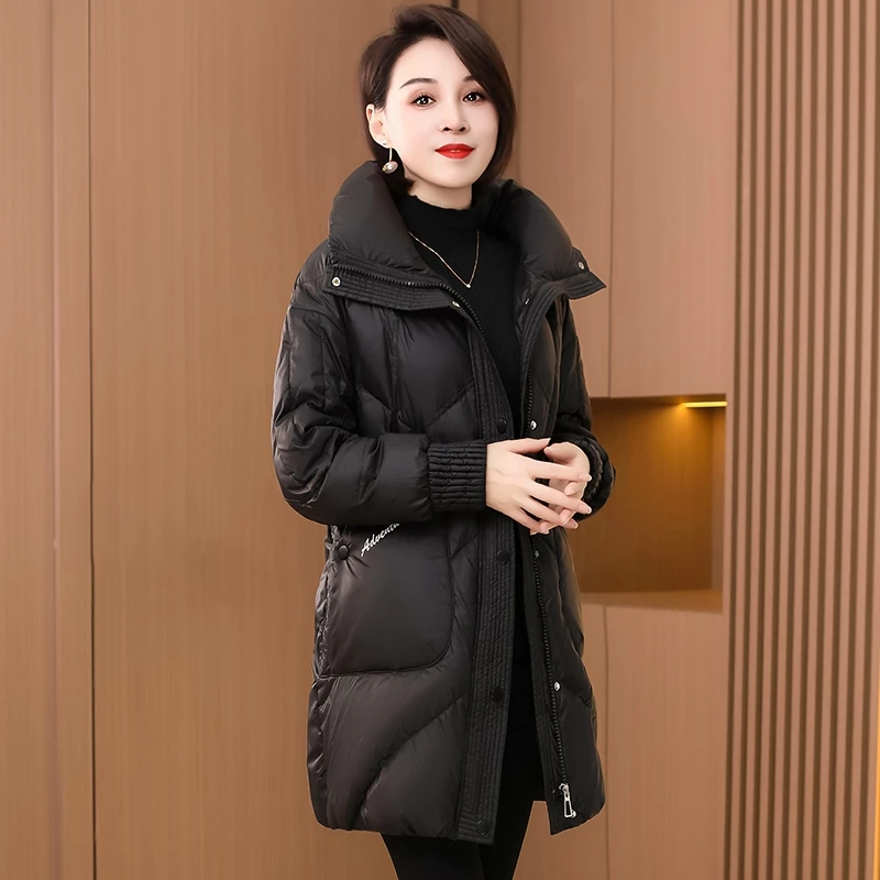 九江黑色中长款羽绒服女冬季2025新款气质高级感时尚加厚保暖袄子
