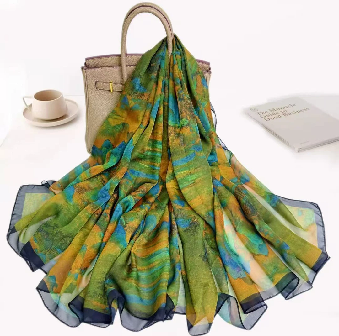 乔其纱【千里江山】135/135大方巾名画丝巾百搭