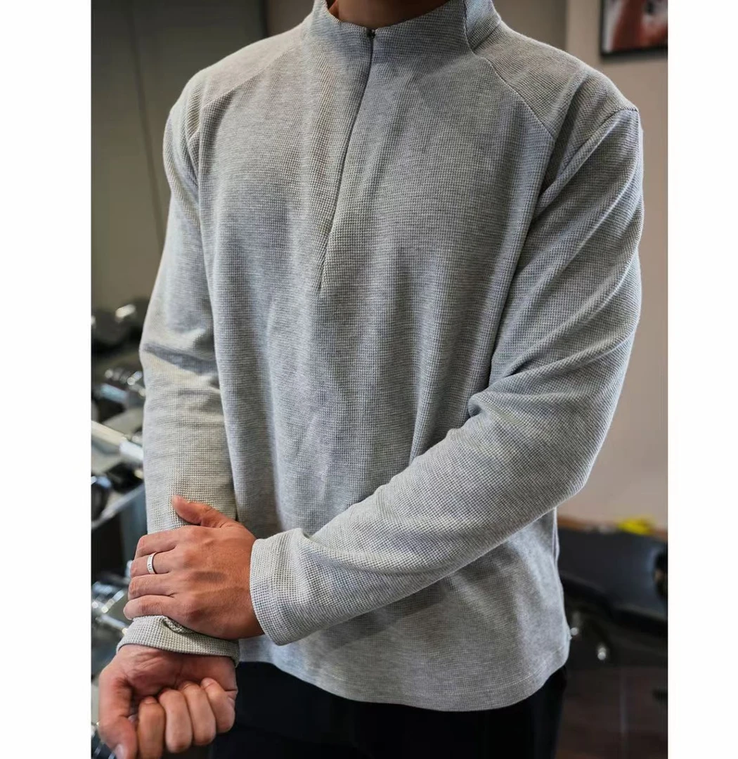 秋冬显壮显肩宽【半拉链华夫格】休闲修身运动训练服打底衫内搭美式